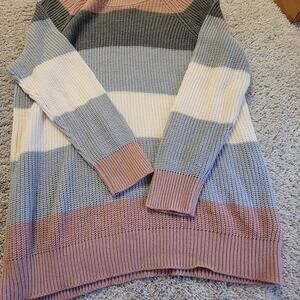 Misia Colorblock Knit Sweater Women’s XL Neutral Stripe Crewneck Pullover